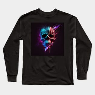 American Flag and Skull Art Long Sleeve T-Shirt